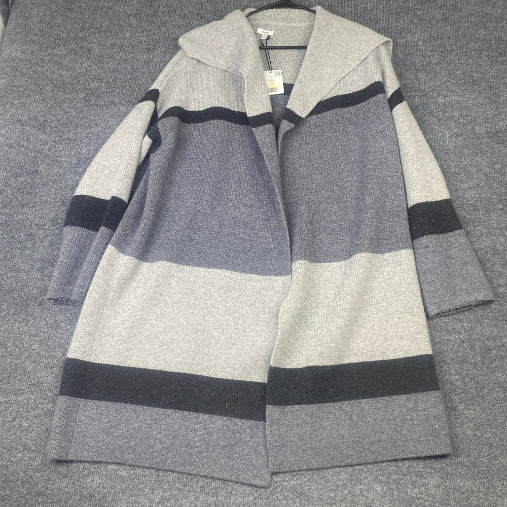 Vince Wool Cashmere Colorblock Stripe Open Front Cardigan Grey S V361876735